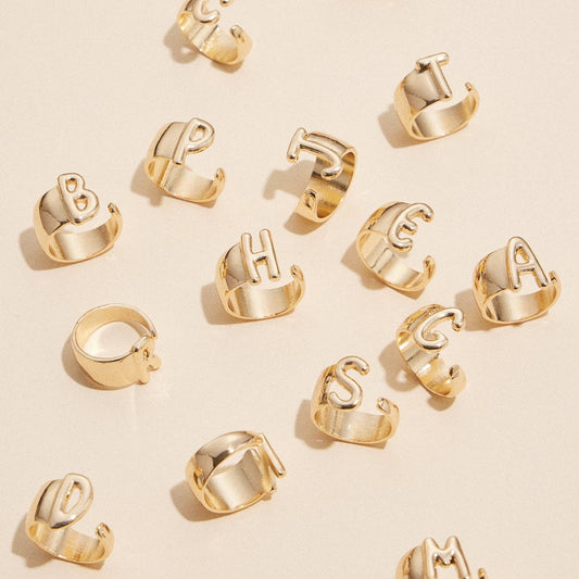 Bubble Design Initial Gold Plated Rings