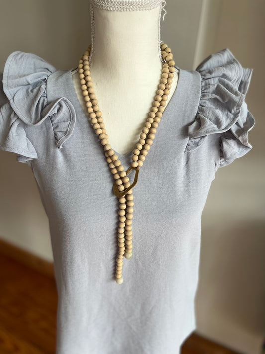 Wood Bead Pull Through Necklace with Stone and Metal Accents