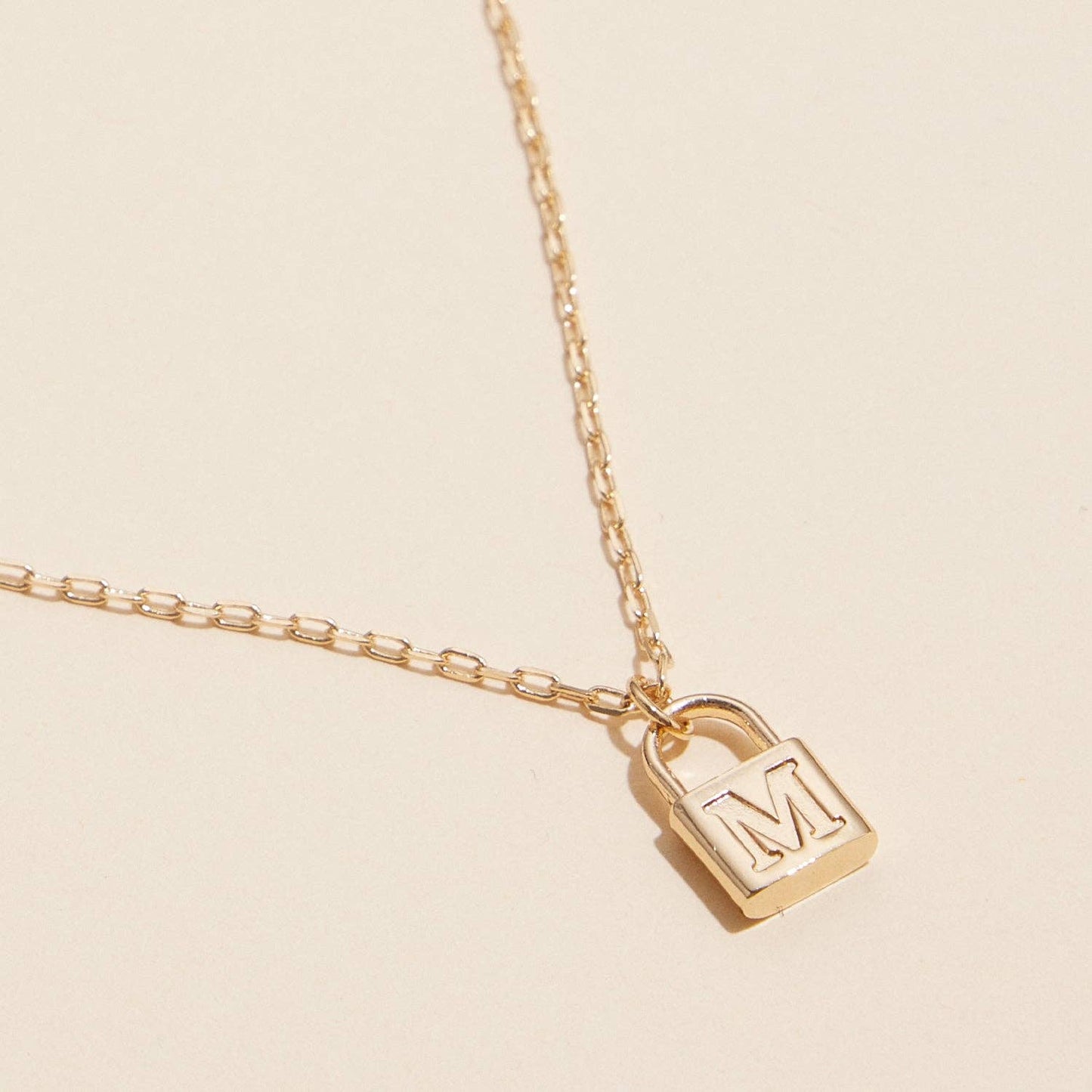 Assorted Golden Initial Lock Pendant Necklace