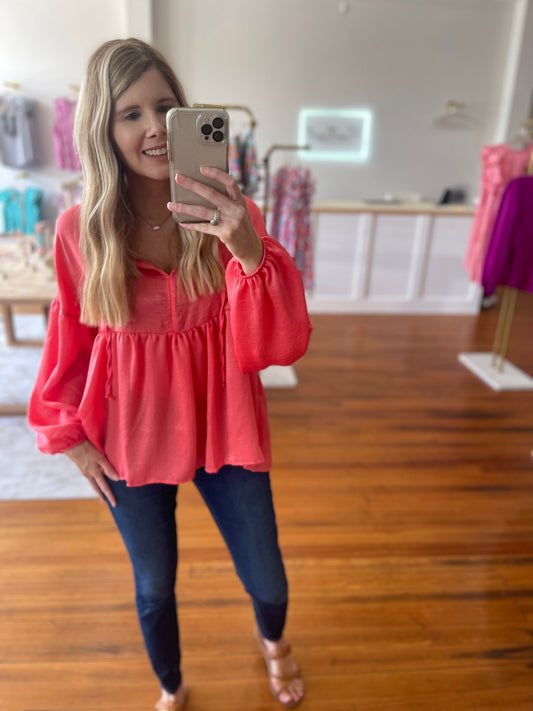 Iceskate Top Coral Chic Front Tie Stylish Comfortable Versatile Fashion