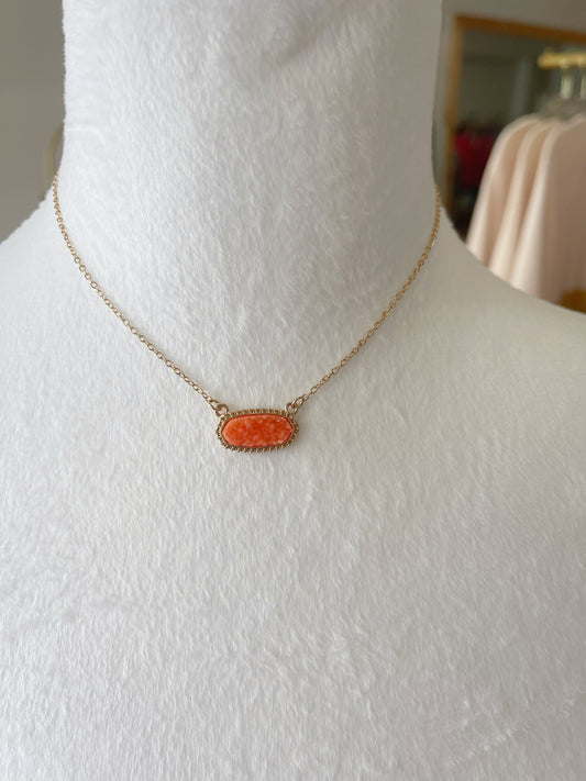 Drusy Accented Short Pendant Necklace: Orange / OS
