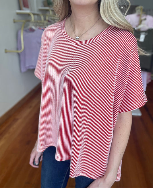 Moments That Make You Red Short Sleeve Ribbed Top