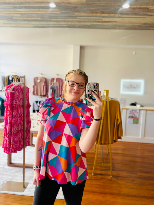 Refresh Geometric Print Blouse for Spring Fashion