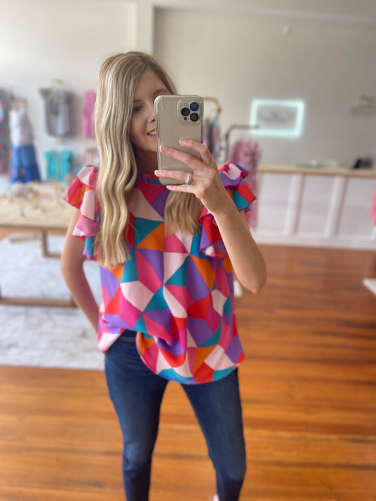 Refresh Geometric Print Blouse for Spring Fashion