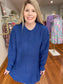 Sweater Weather Dress Chunky Knit Mini Dress Oversized Round Neck Cozy Chic (Blue)