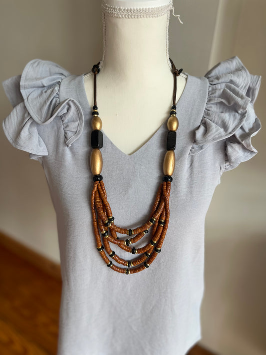 Coco Necklace Elegant Beaded Accessory Crafted with Wood and Coco Beads
