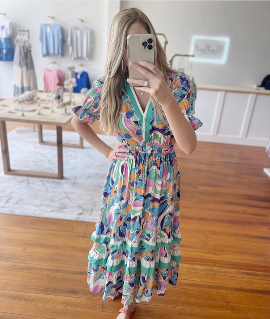 Life In Bloom Midi Dress Elegant Comfort Rayon Cotton Blend