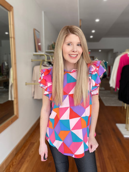 Refresh Geometric Print Blouse for Spring Fashion