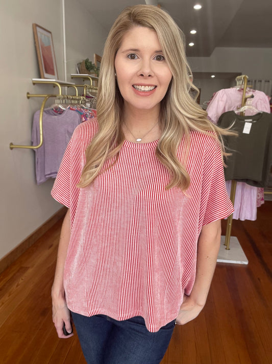 Moments That Make You Red Short Sleeve Ribbed Top