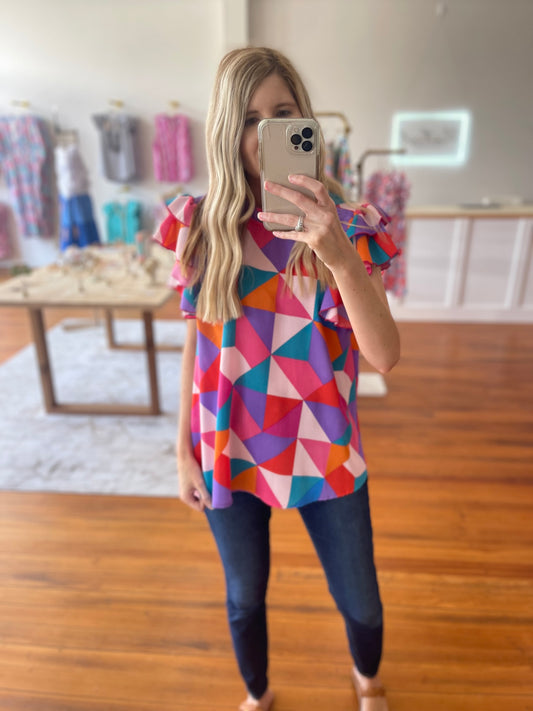 Refresh Geometric Print Blouse for Spring Fashion