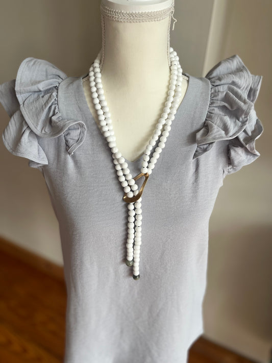 Wood Bead Pull Through Necklace with Stone and Metal Accents