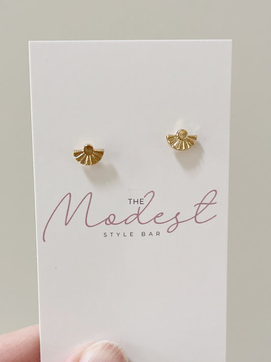Elegant Fan Studs with Crystal and Faux Pearl Accents