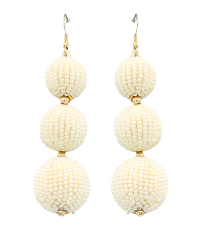White beaded ball earrings