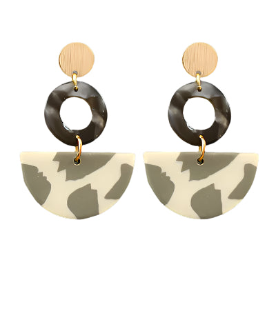 Acrylic Circle & Abstract Clay Moon Earrings