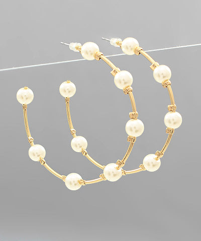 Gold Pearl Hoops
