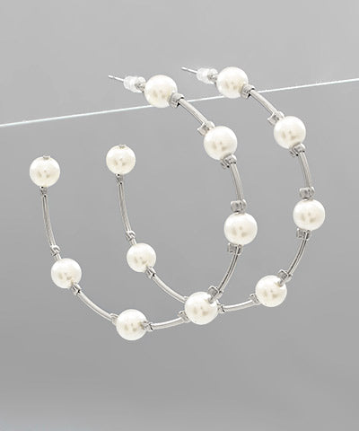 Silver Pearl Hoops
