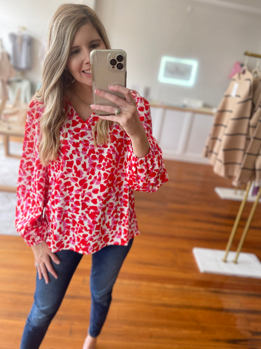Love Is In The Air Playful Heart Pattern Blouse