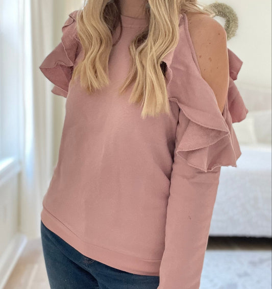 Peppermint Twist Top Flirty Wardrobe Essential with Ruffle Detail and Cutout Shoulders