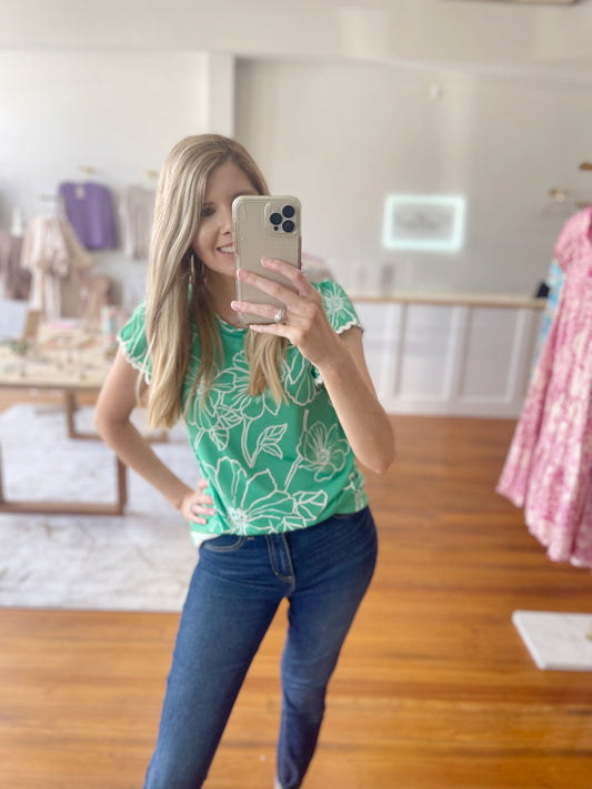 Floral Dreams Top for Women Stylish Green Floral Aesthetic