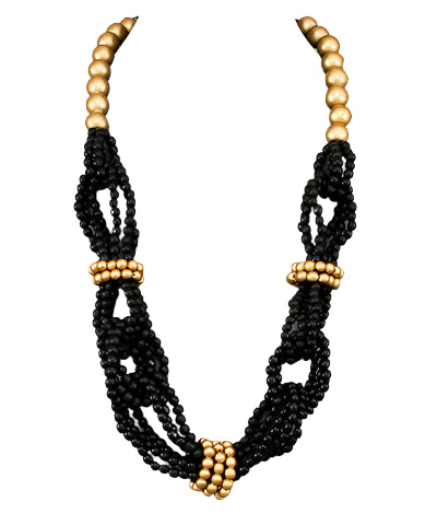 Twisted Wood Bead Row Necklace