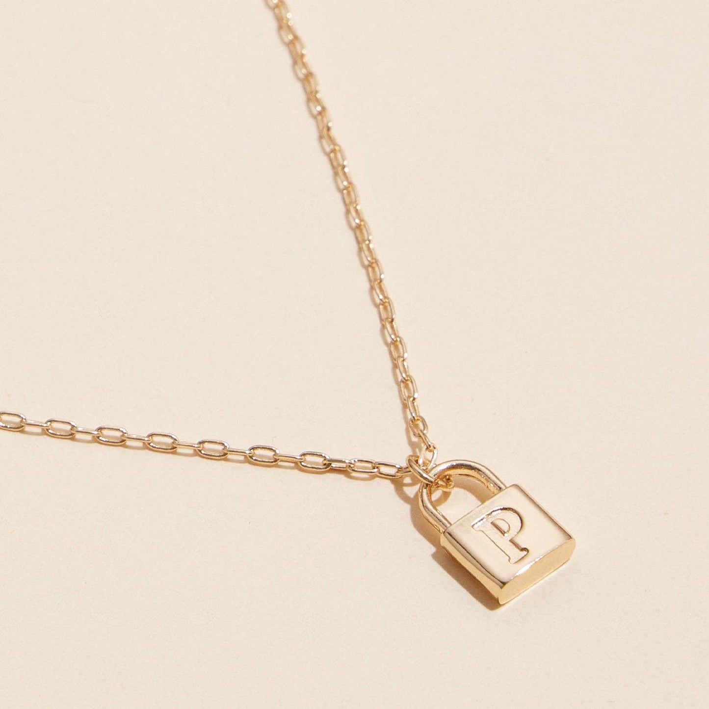 Assorted Golden Initial Lock Pendant Necklace
