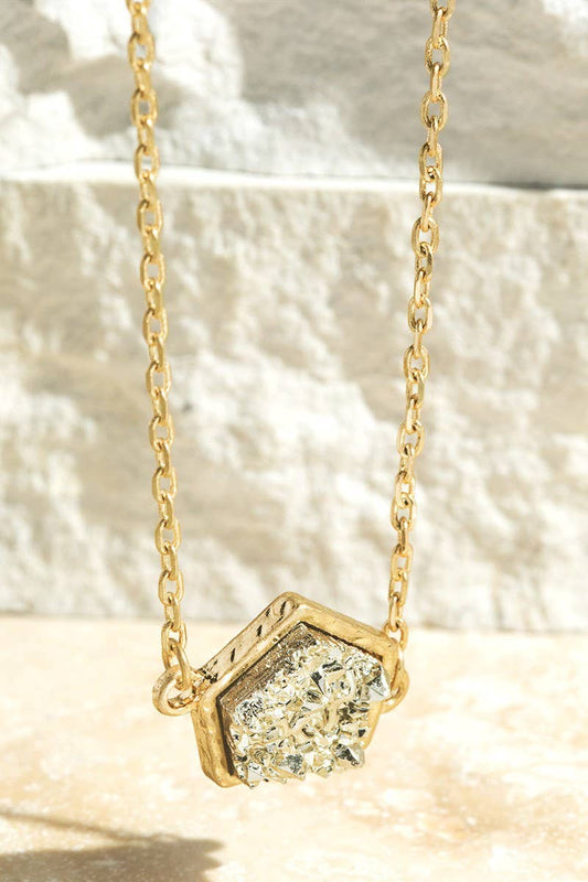 Brass Geometric Faux Druzy Necklace: Gd-Gold / OS