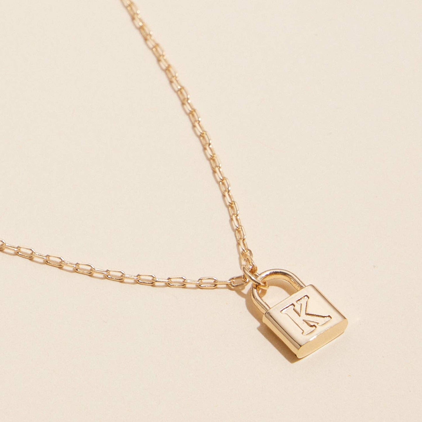 Assorted Golden Initial Lock Pendant Necklace