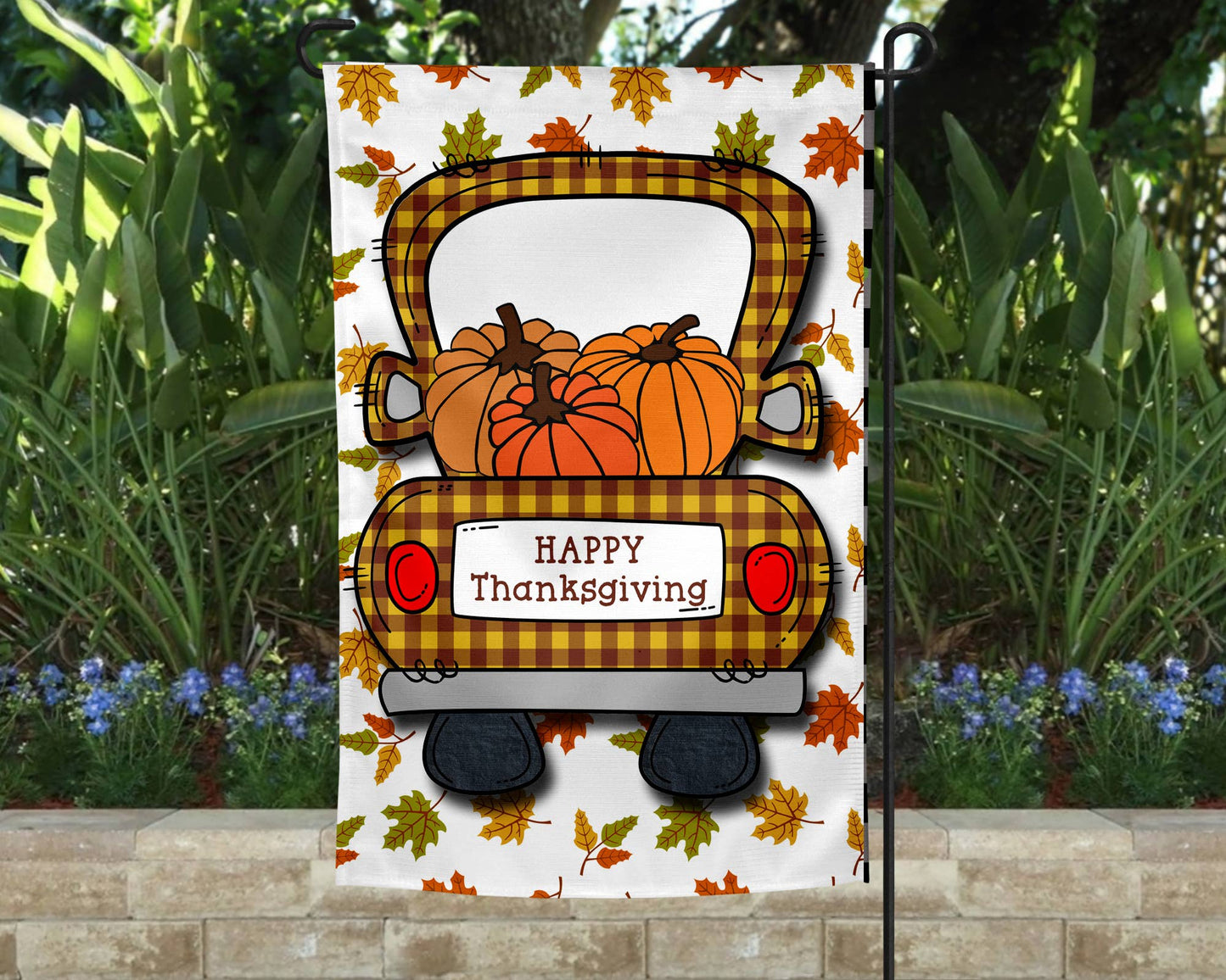 Happy Thanksgiving Truck Garden Flag