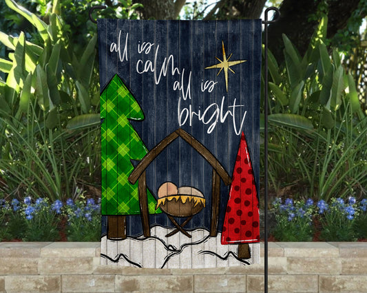 All is Calm All is Bright Garden Flag