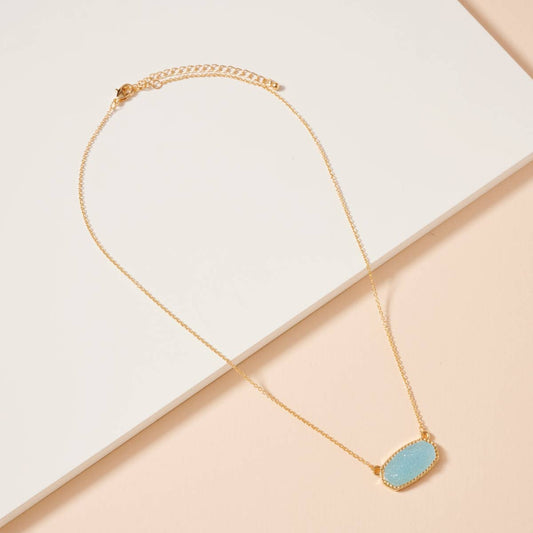 Aqua Druzy Stone Charm Short Necklace