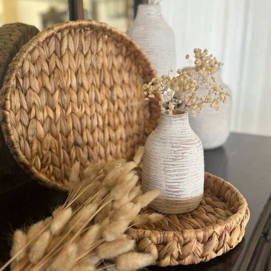 Round Water Hyacinth Trays, set of 2