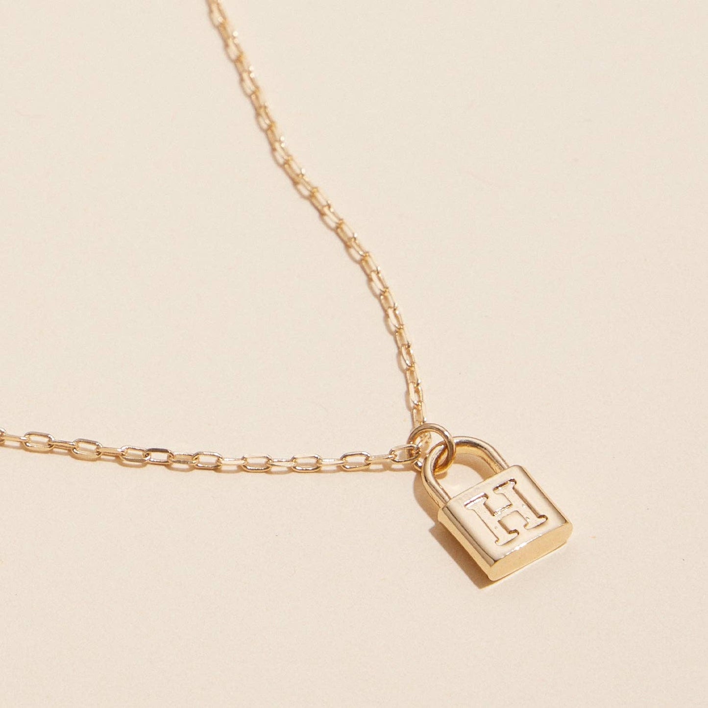 Assorted Golden Initial Lock Pendant Necklace